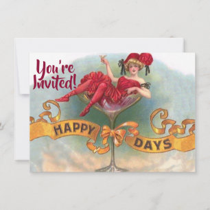Vintage Woman in Champagne Glass Poster: 1900s Bar Invitation