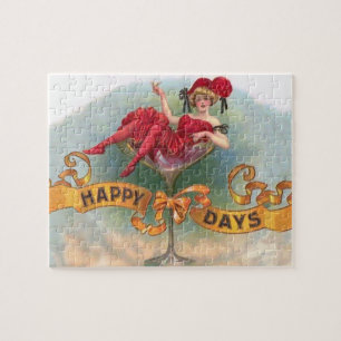 Vintage Woman in Champagne Glass Poster: 1900s Bar Jigsaw Puzzle