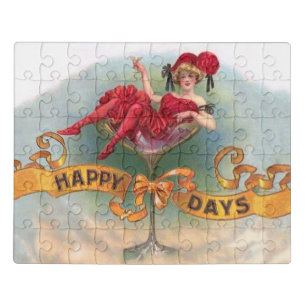 Vintage Woman in Champagne Glass Poster: 1900s Bar Jigsaw Puzzle