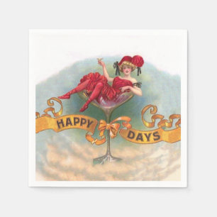 Vintage Woman in Champagne Glass Poster: 1900s Bar Napkins