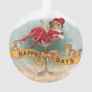 Vintage Woman in Champagne Glass Poster: 1900s Bar Ornament
