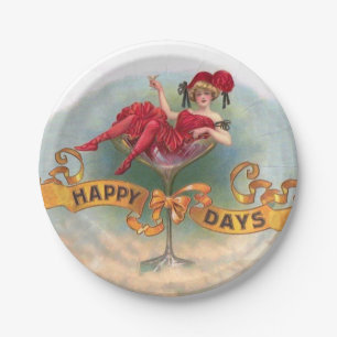 Vintage Woman in Champagne Glass Poster: 1900s Bar Paper Plates