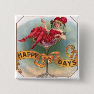 Vintage Woman in Champagne Glass Poster: 1900s Bar Pinback Button