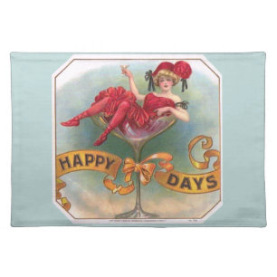 Vintage Woman in Champagne Glass Poster: 1900s Bar Placemat