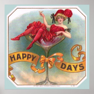 Vintage Woman in Champagne Glass Poster: 1900s Bar Poster