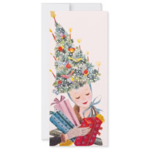 Vintage Woman in Christmas Tree Hat Christmas Card