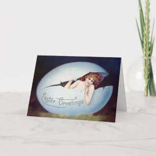 Vintage Woman in Egg Easter Card