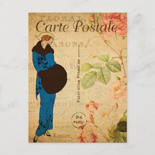 Vintage Woman in Latest Paris Fashion Postcard