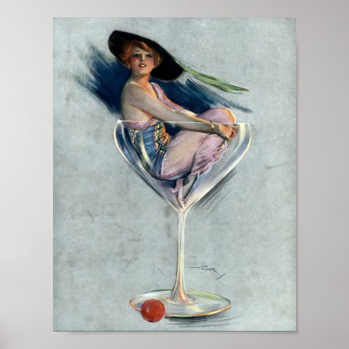 Vintage Woman In Martini Glass Poster