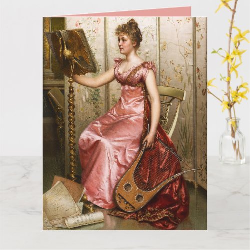 Vintage Woman in Pink Gown Card