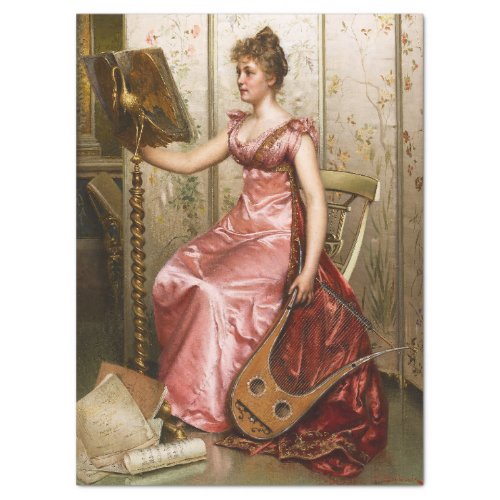 Vintage Woman in Pink Gown Tissue Paper