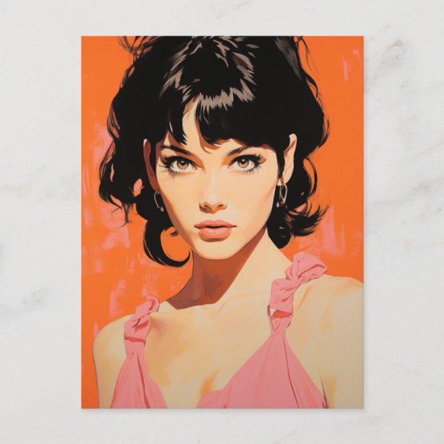 Vintage Woman in Pink Sexy Postcard (Front)