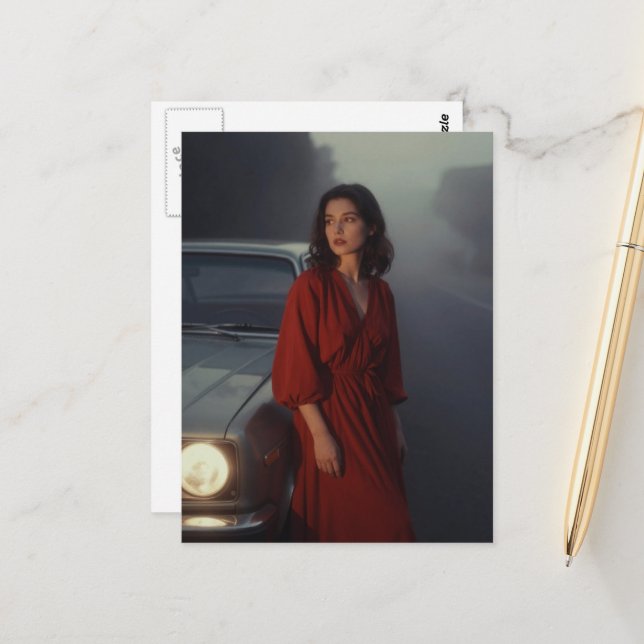 Vintage Woman in Red Postcard (Front/Back In Situ)