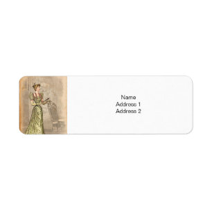 Vintage Woman in Sophisticated Olive Roses Dress   Label