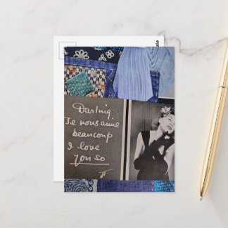 Vintage Woman Love You So and Textures Collage Postcard