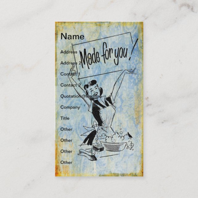 Vintage Woman, Made For You Business Card (Front)