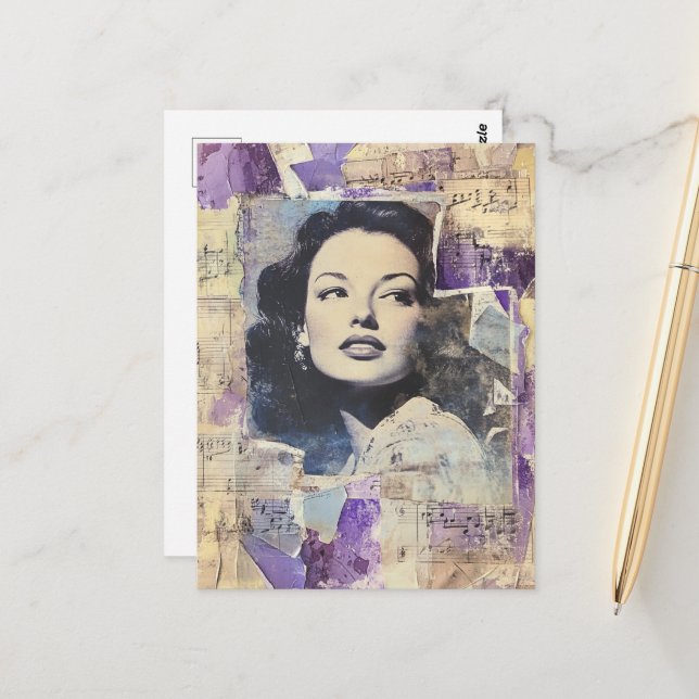 Vintage Woman Mixed Media Collage Postcard (Front/Back In Situ)