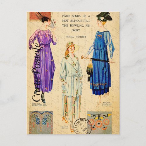 Vintage Woman Modeling the Paris fashion Clothes Postcard