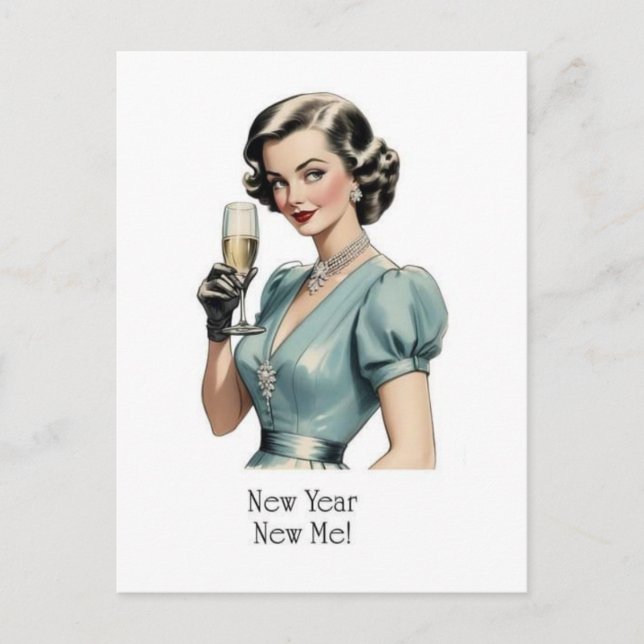 Vintage Woman New Year New Me Postcard (Front)