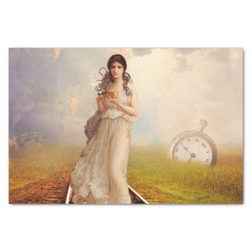 Vintage Woman on a Railroad Track Decoupage Tissue Paper