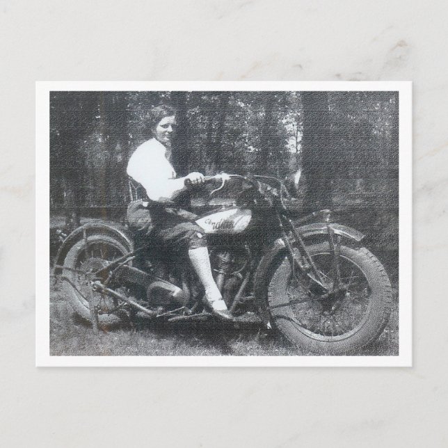 Vintage Woman on Motorcycle 1940s Photo Postcard (Front)