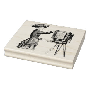 Vintage Woman Operating Camera Rubber Art Stamp