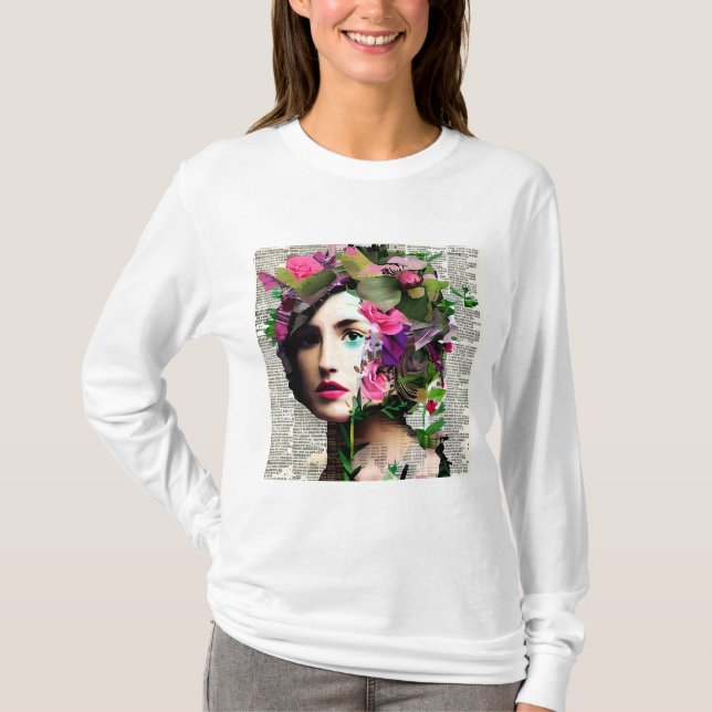 Vintage Woman Paper Collage Art T-Shirt (Front)