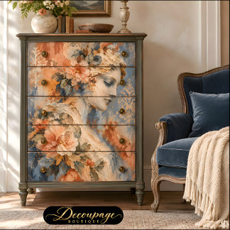 Vintage Woman Peach Roses Decoupage Tissue Paper