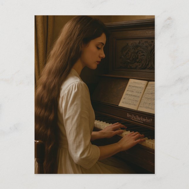 Vintage Woman Pianist Postcard (Front)