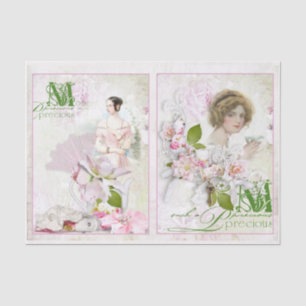 Vintage Woman Pink Floral Butterfly Lace Decoupage Tissue Paper