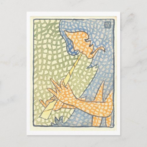 Vintage Woman Playing Flute Japanese Postcard