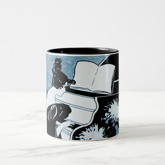 Vintage Woman Playing Piano Floral Graphic Musical Two-Tone Coffee Mug