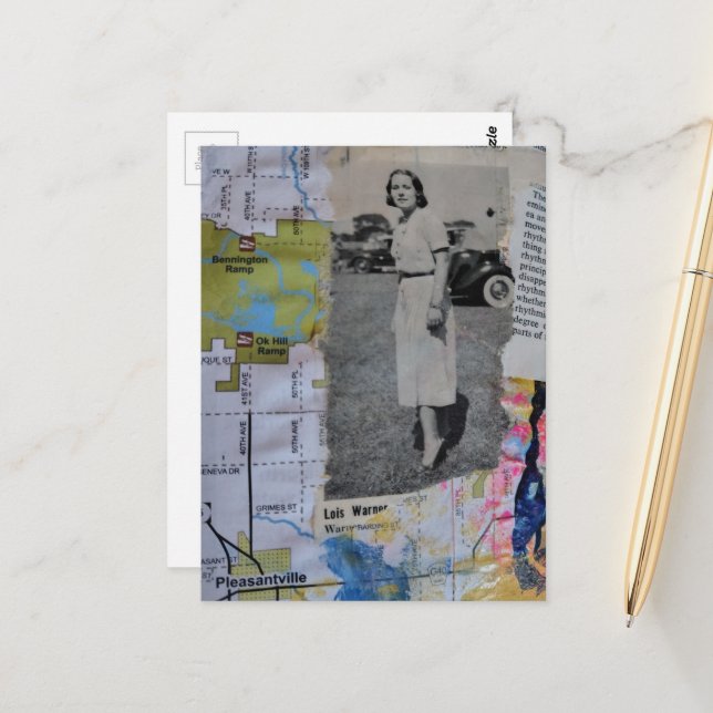 Vintage Woman Pleasantville Collage Postcard (Front/Back In Situ)