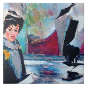 Vintage Woman Portrait with Abstract Background Ceramic Tile