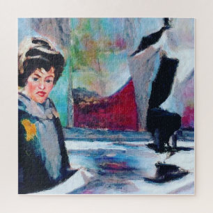 Vintage Woman Portrait with Abstract Background Jigsaw Puzzle