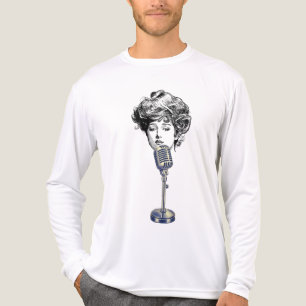 Vintage Woman Portrait with Retro Microphone Art Tri-Blend Shirt