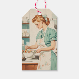 Vintage Woman Preparing Easter Eggs Gift Tags