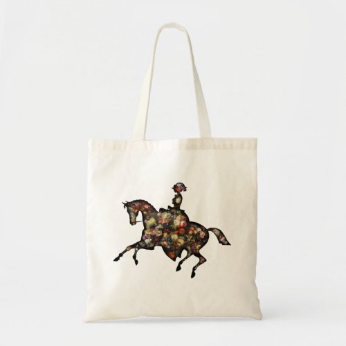 Vintage Woman Riding a Horse Floral Silhouette Tote Bag