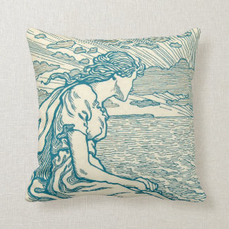Vintage Woman Senta Love Cliff Sea Wagner Opera Throw Pillow