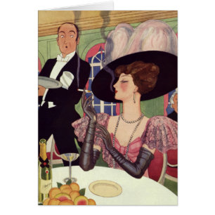 Vintage Woman Smoking Cigarette Drinking Champagne