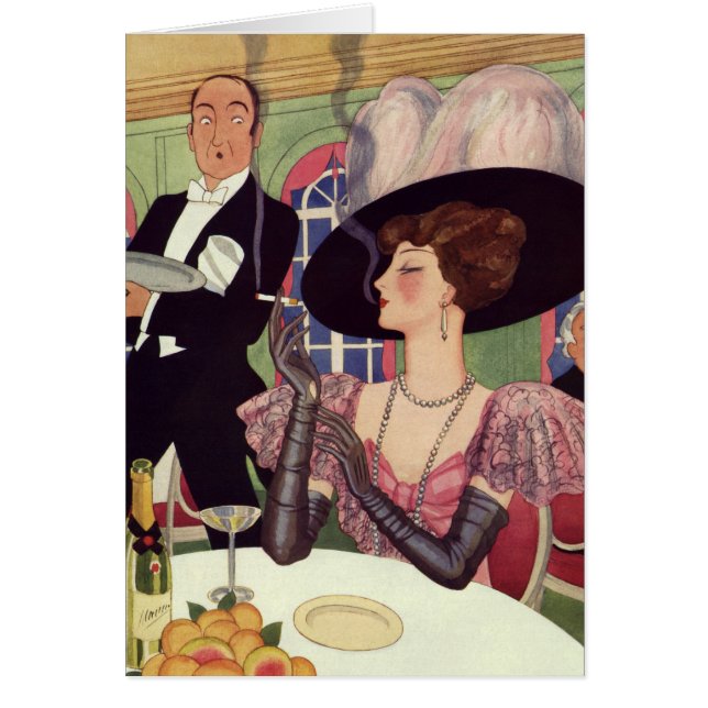 Vintage Woman Smoking Cigarette Drinking Champagne (Front)