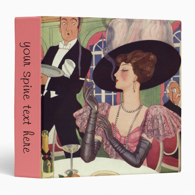 Vintage Woman Smoking Cigarette Drinking Champagne Binder (Front/Spine)