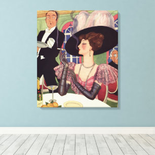 Vintage Woman Smoking Cigarette Drinking Champagne Canvas Print