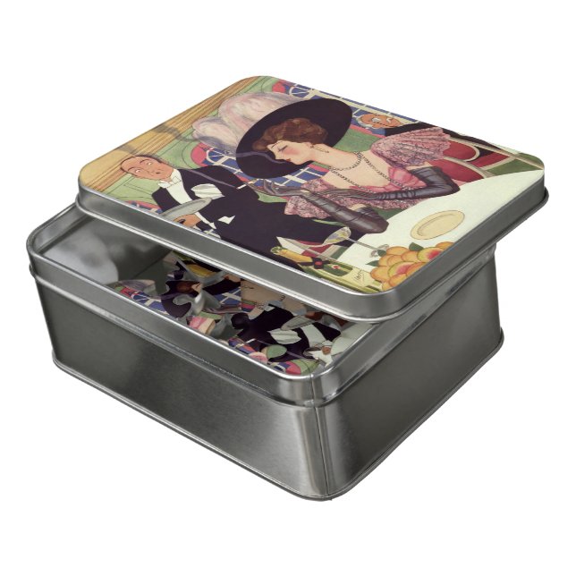 Vintage Woman Smoking Cigarette Drinking Champagne Jigsaw Puzzle (Lid Open)