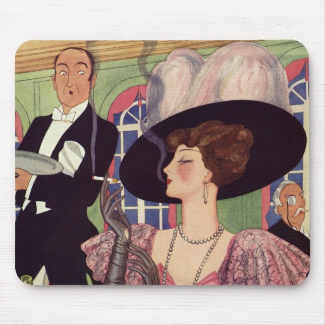 Vintage Woman Smoking Cigarette Drinking Champagne Mouse Pad (Front)