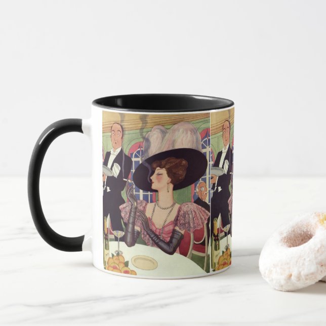 Vintage Woman Smoking Cigarette Drinking Champagne Mug (With Donut)