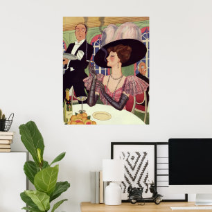 Vintage Woman Smoking Cigarette Drinking Champagne Poster