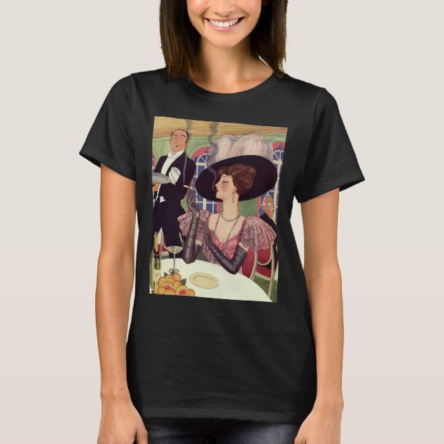 Vintage Woman Smoking Cigarette Drinking Champagne T-Shirt (Front)