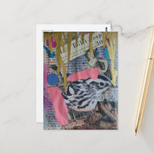Vintage Woman Toilet Soap and a Bird Mixed Collage Postcard