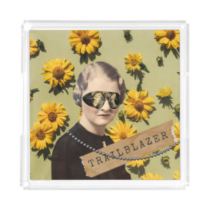 Vintage Woman Trailblazer Daisies Kitsch Acrylic Tray